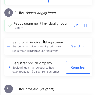 Send til Brønnøysundregistrene og registrer hos dCompany