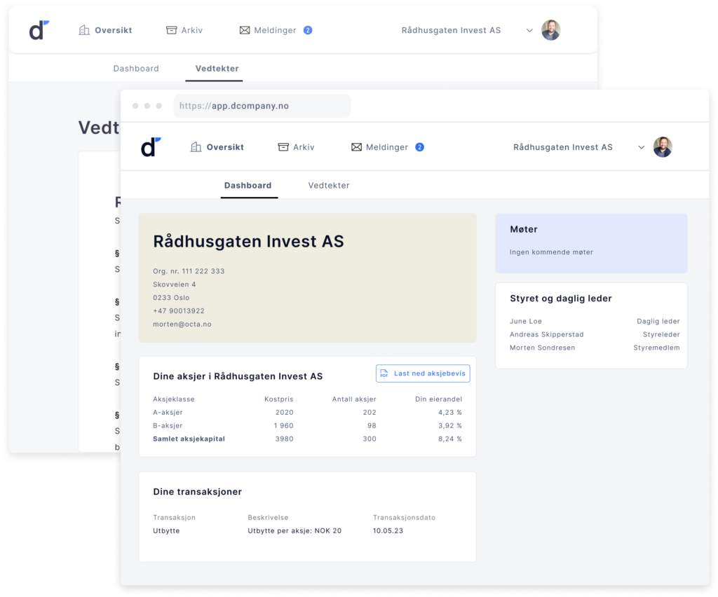 Individual shareholder pages so that shareholders also have an overview