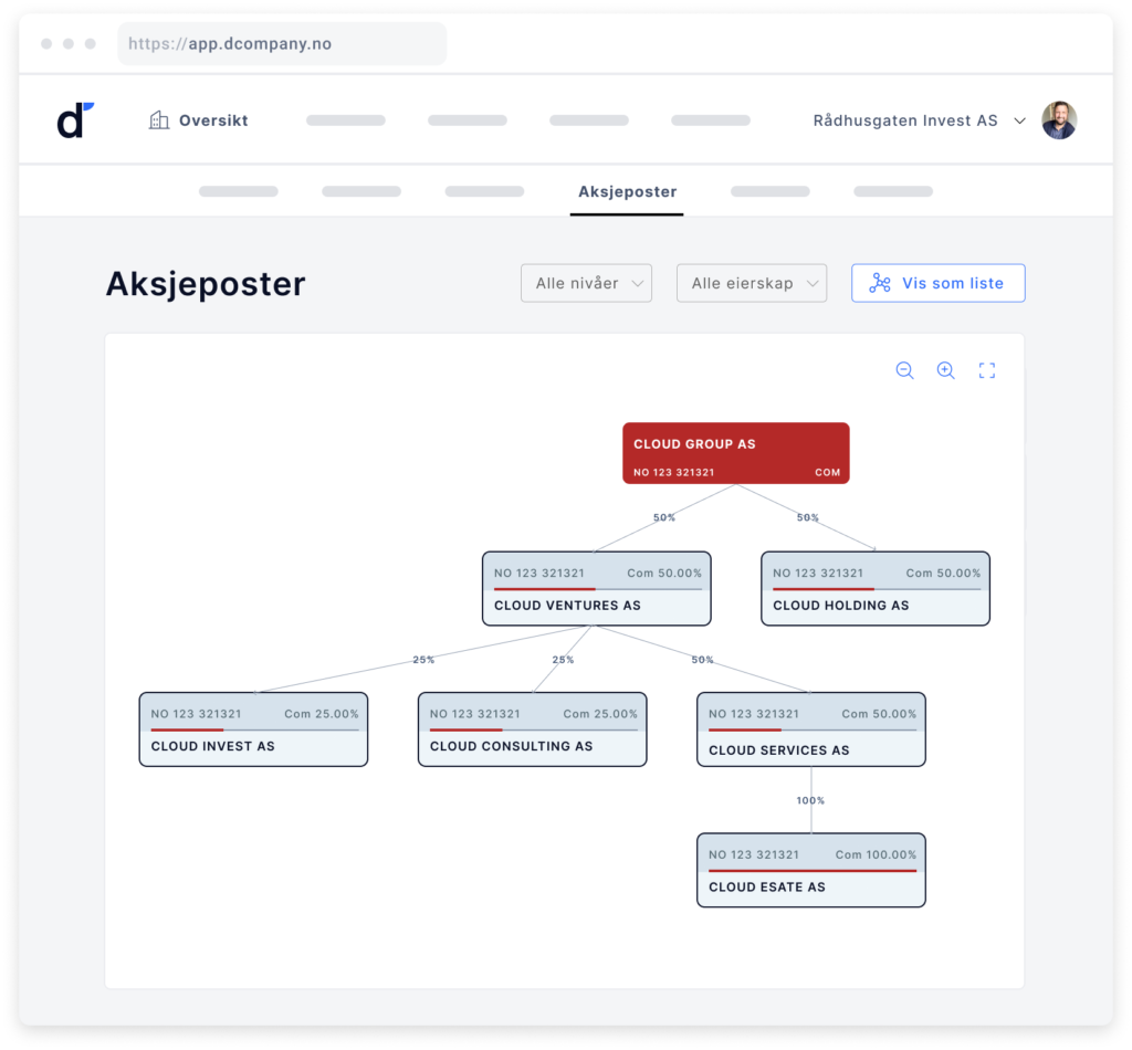 Få oversikt over selskapsstrukturen med aksjeposter